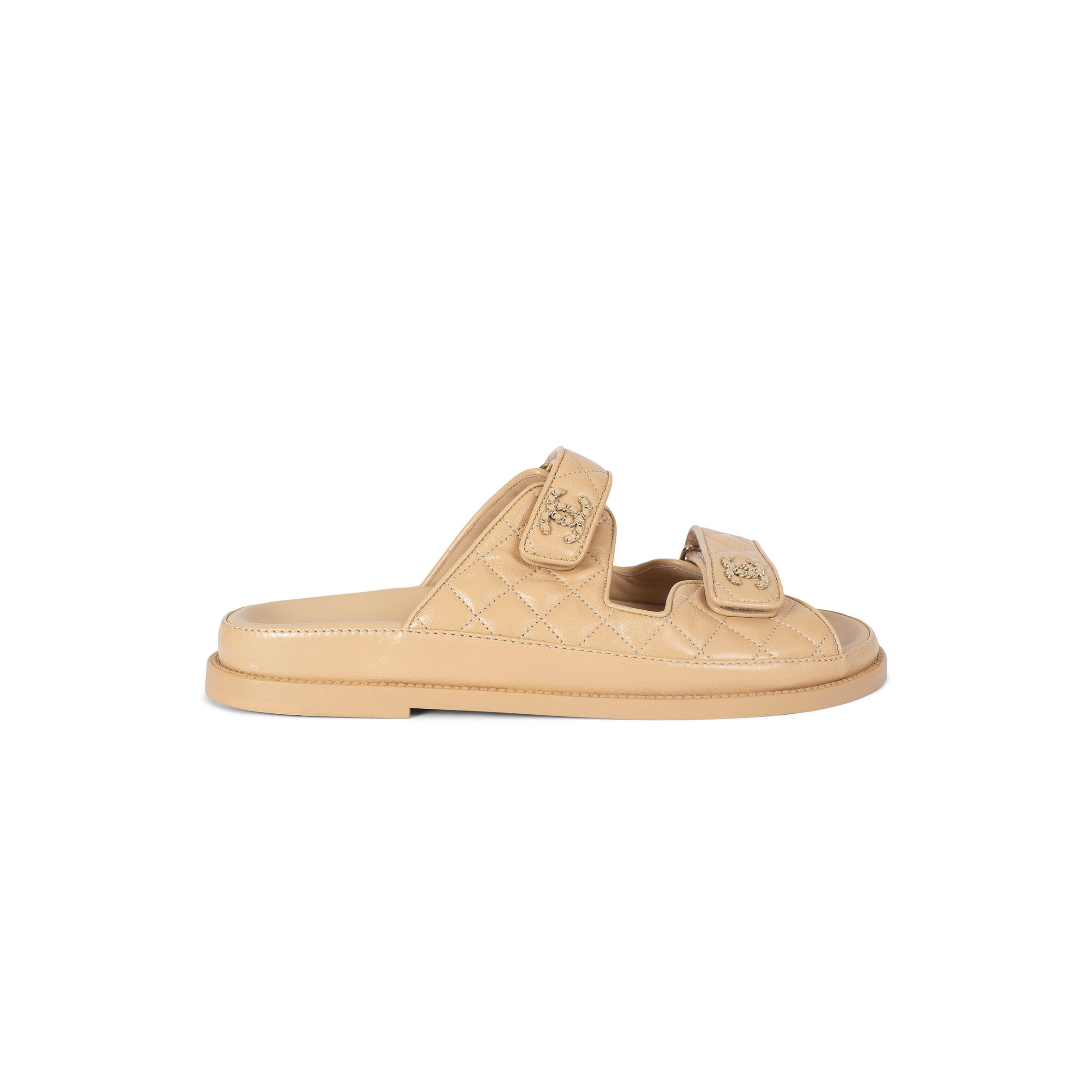 Ch**el lambskin quilted velcro dad chain cc slide sandals